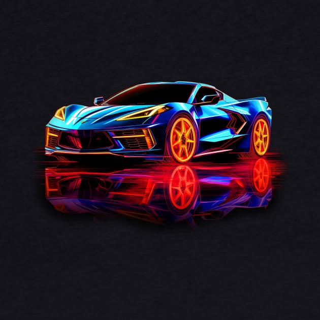 Rapid Blue C8 Corvette racecar with reflection Supercar Sports car Racing car Elkhart Lake Blue Rip Tide Blue by Tees 4 Thee